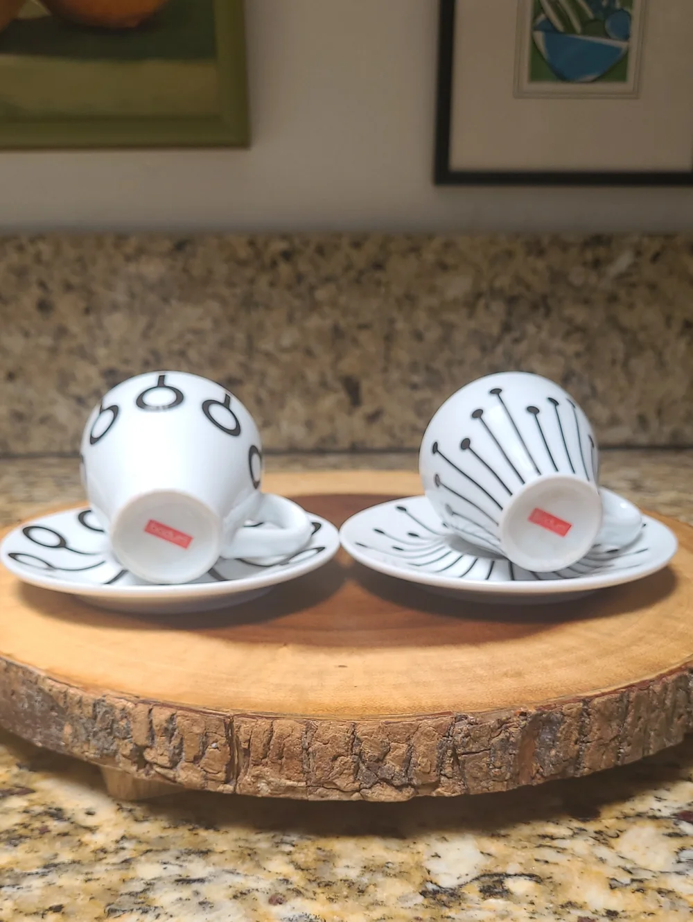 Bodum White Porcelain Espresso Cup & Saucer Set with Black Geometric Pattern
